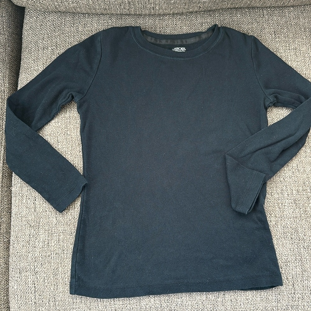 Cherokee 15 Ultimate Tee Women Black Long Sleeve Crew Neck Cotton Shirt Size M